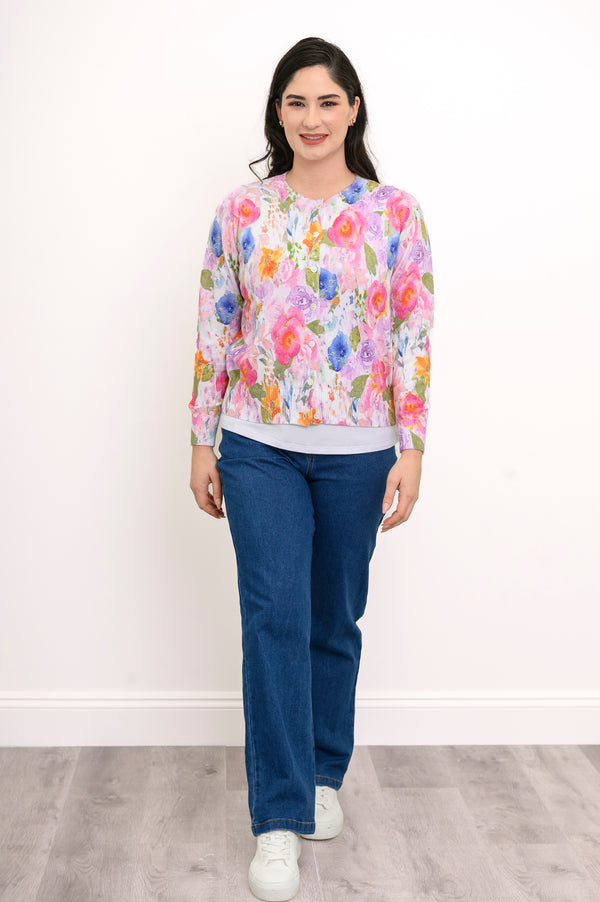 Patti Cardigan, Pink Bouquet, Cotton