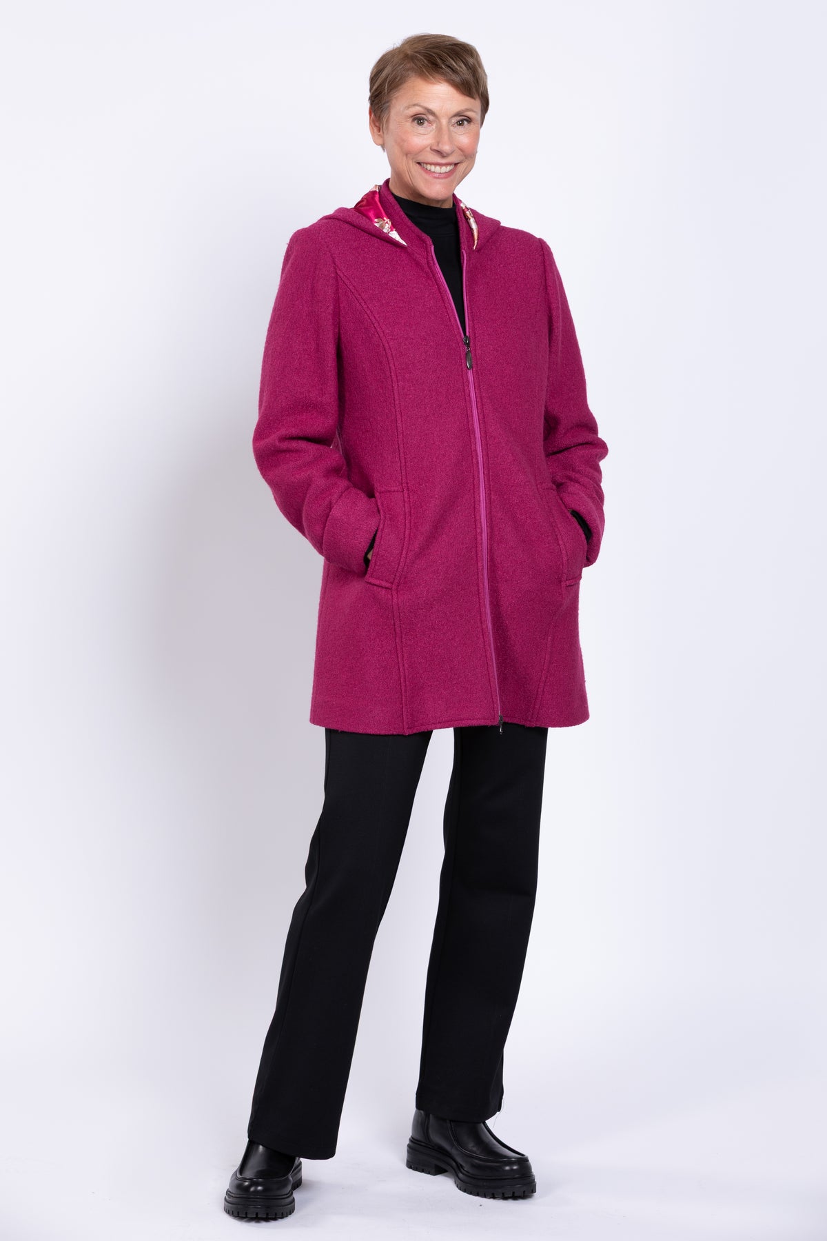 Pender Coat, Magenta, Boiled Wood