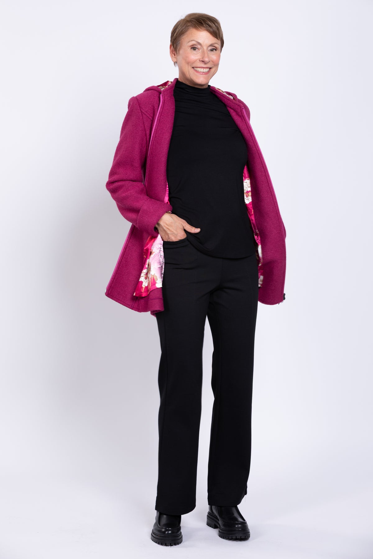Pender Coat, Magenta, Boiled Wood