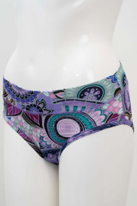 Side view of petal burst patterned hipster underwear for women