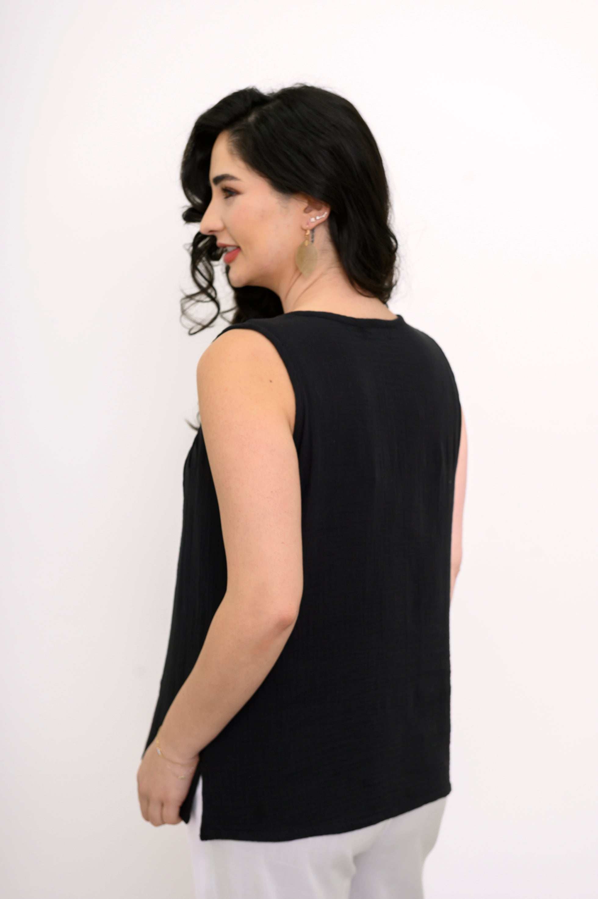 Pleat Tank, Black, Cotton Gauze – LTD CAD Retail Blue Sky Clothing Co