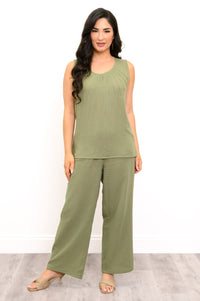 Pleat Tank, Sage, Cotton Gauze