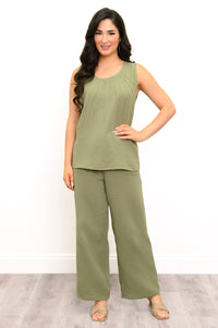 Pleat Tank, Sage, Cotton Gauze