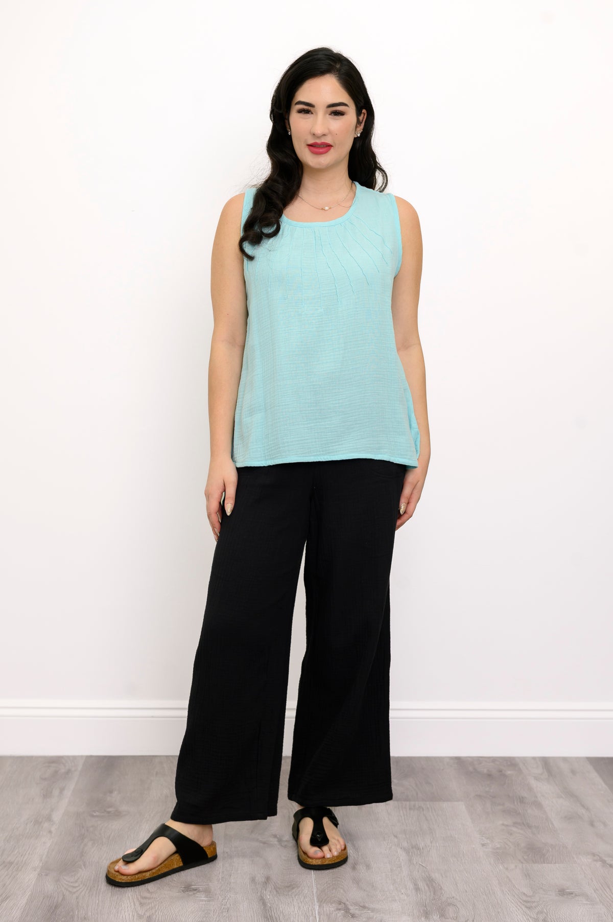 Pleat Tank, Turquoise