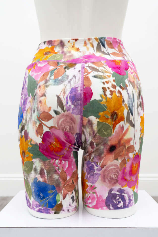 Rear view of Hallie Bamboo shorts featuring multicolor floral pattern