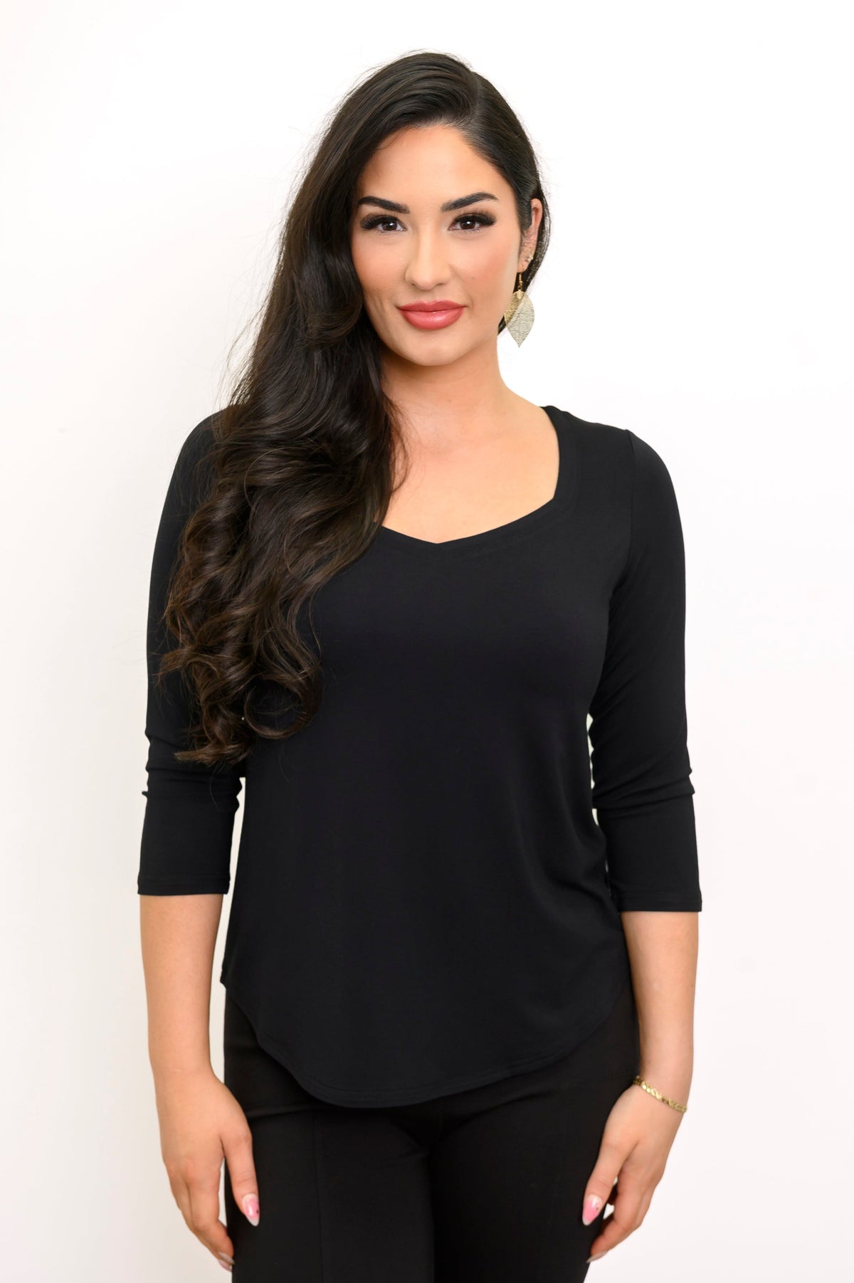Ritzy 3/4 Top, Black, Bamboo