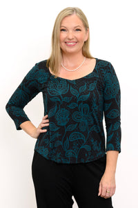 Ritzy 3/4 Top, Teal Boscage, Bamboo