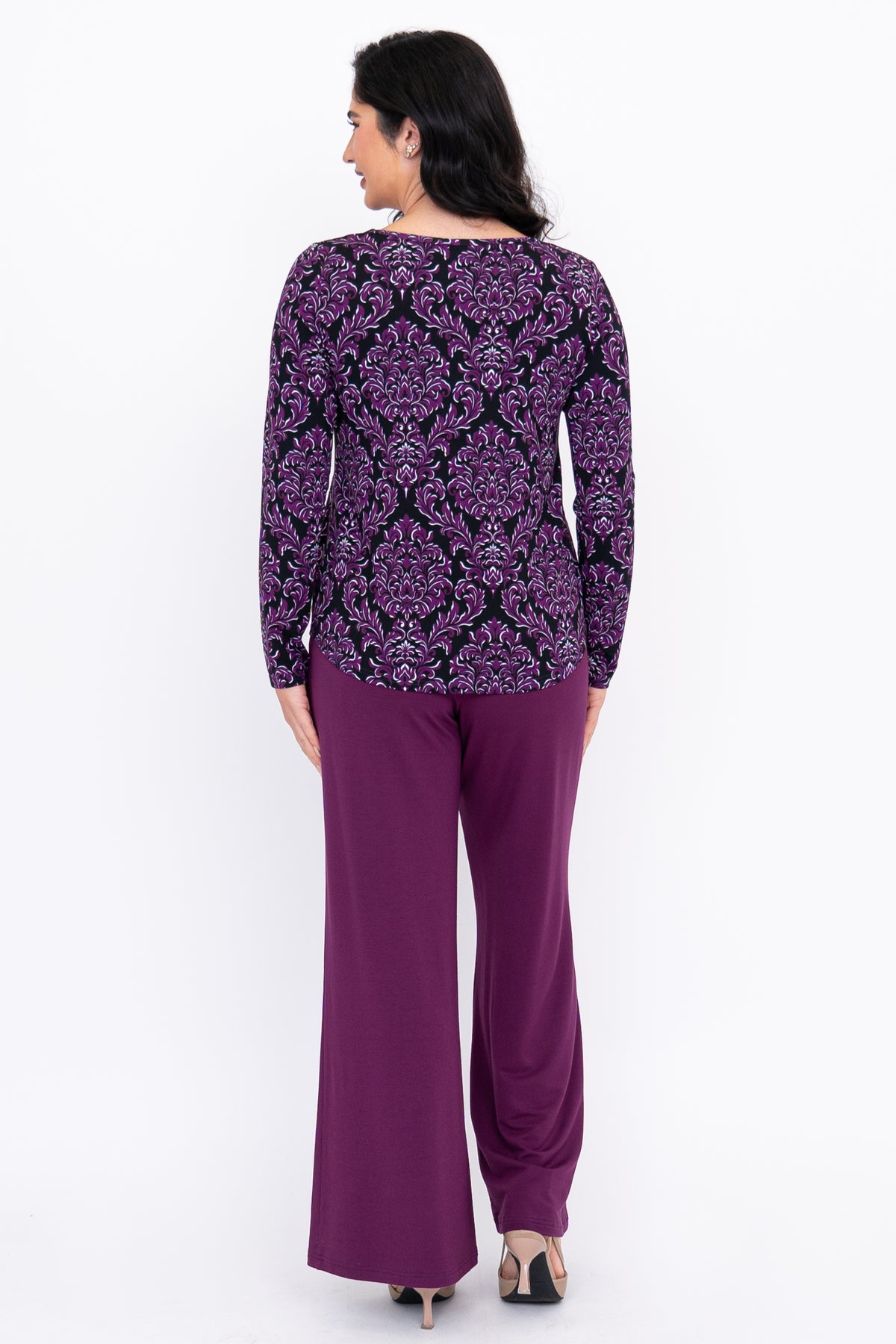Ritzy L/S Top, Magenta Damask, Bamboo