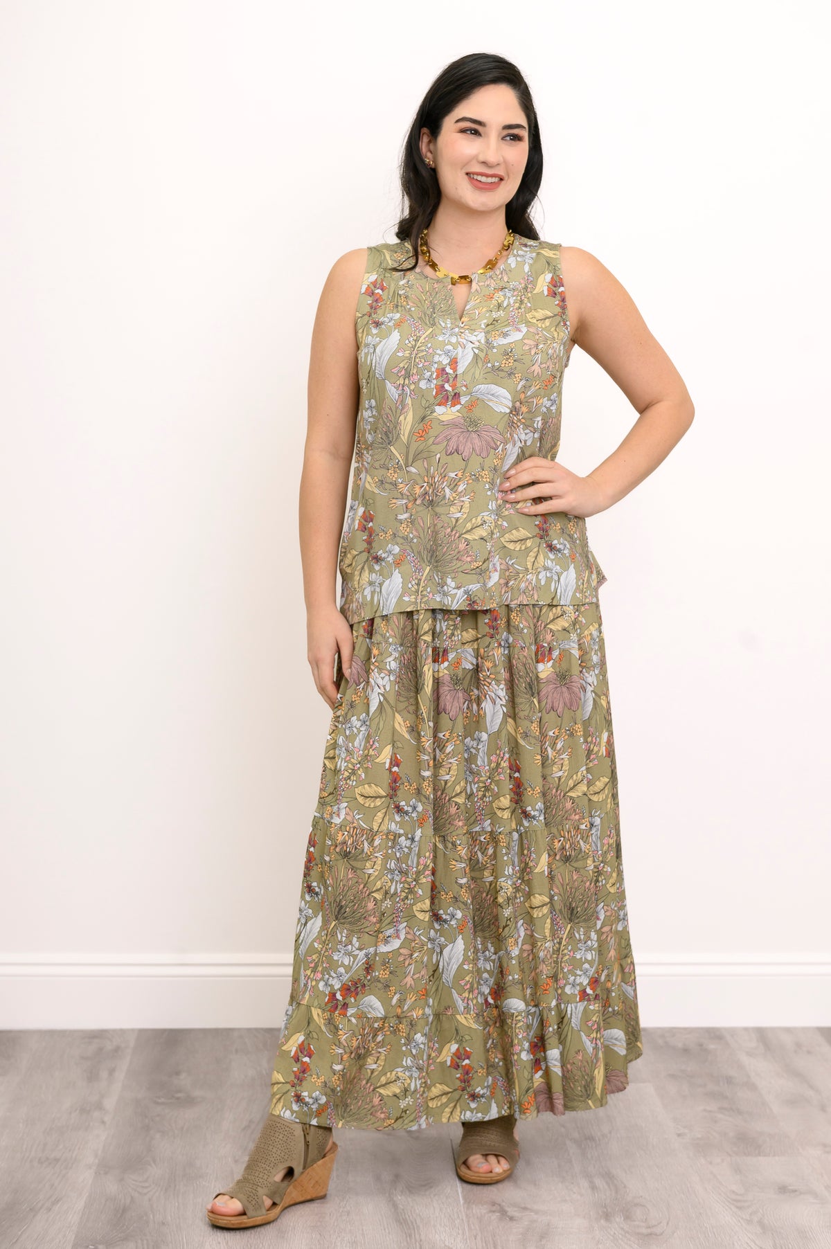 Roma Skirt, Khaki Primavera, Linen Bamboo