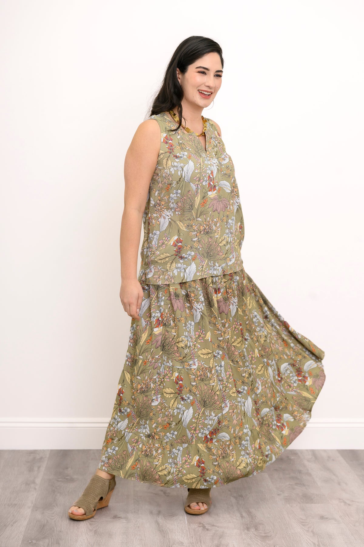 Roma Skirt, Khaki Primavera, Linen Bamboo