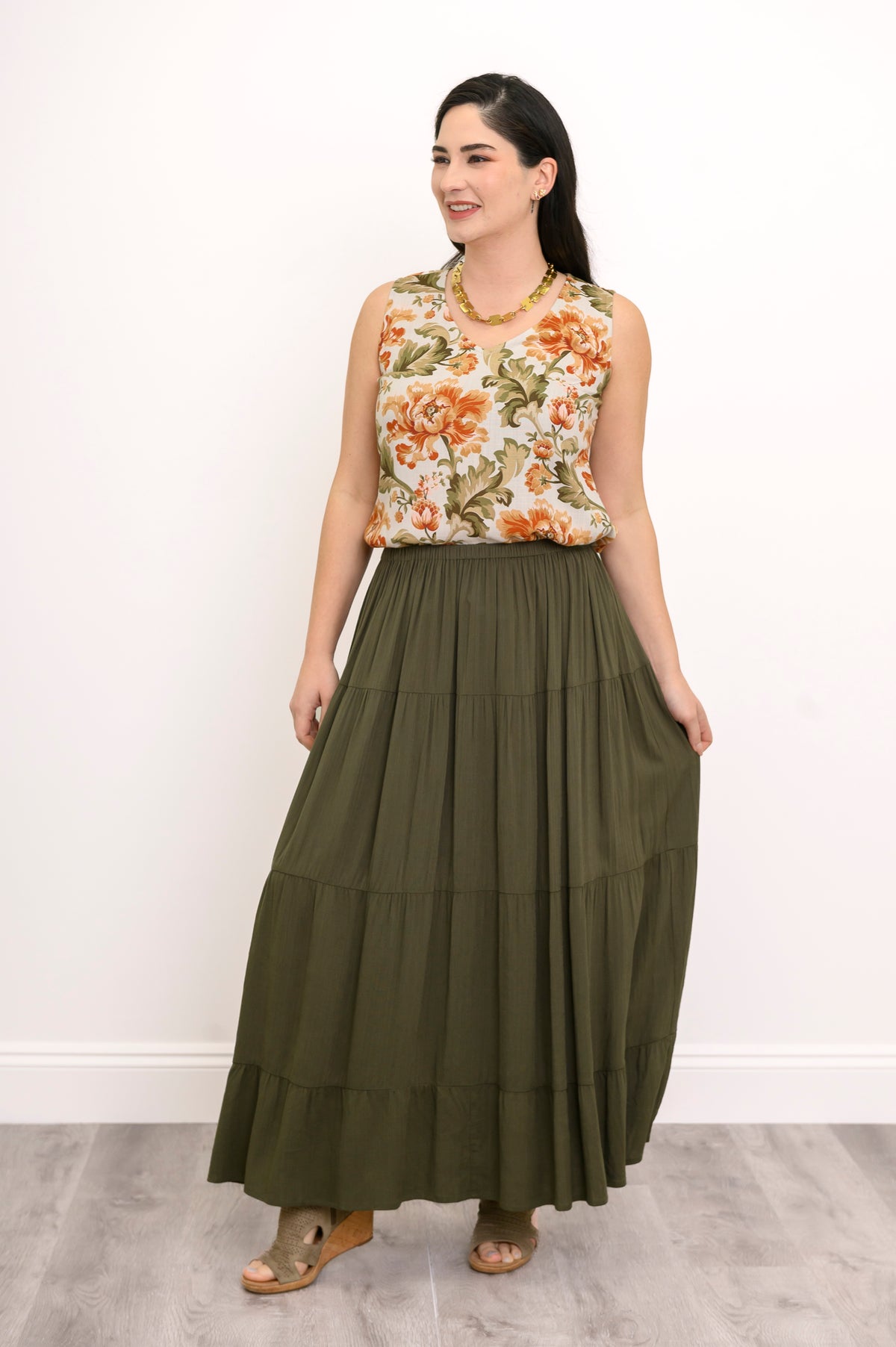 Roma Skirt, Khaki, Linen Bamboo