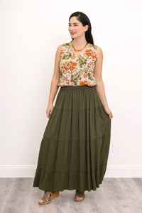 Roma Skirt, Khaki, Linen Bamboo