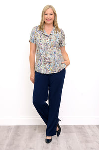 Samantha Blouse, Denim Parade, Linen Bamboo