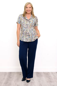 Samantha Blouse, Denim Parade, Linen Bamboo