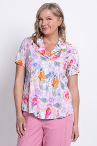 Samantha Blouse, Pink Bouquet, Linen Bamboo