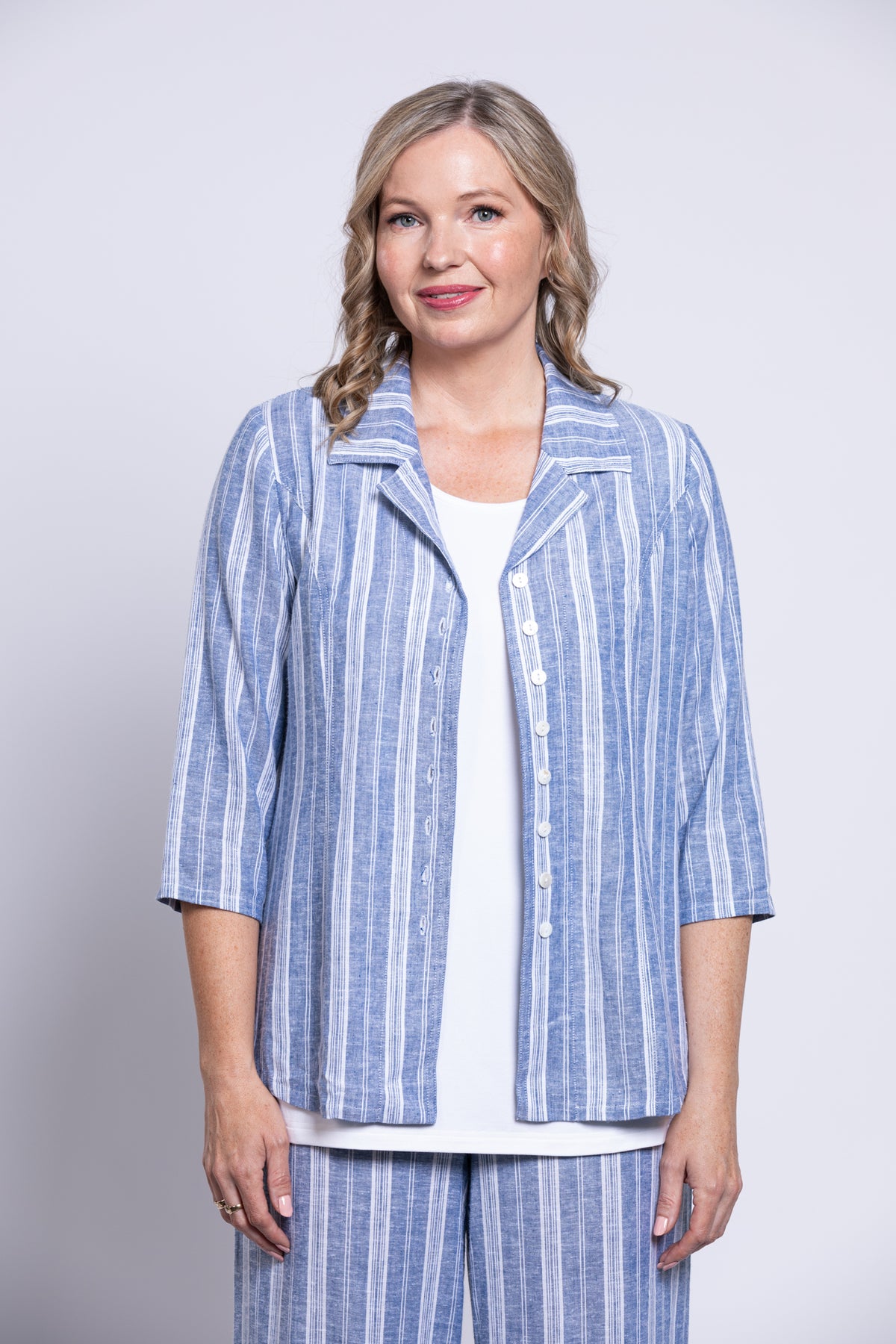 Samantha S/S Top, Denim Stripe, Linen Viscose