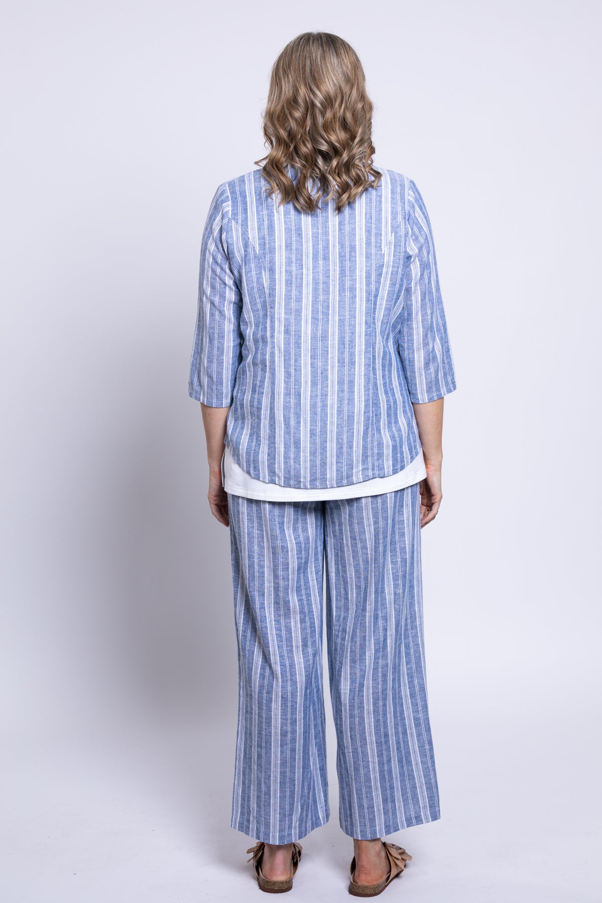 Samantha S/S Top, Denim Stripe, Linen Viscose