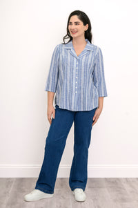 Samantha S/S Top, Denim Stripe, Linen Viscose