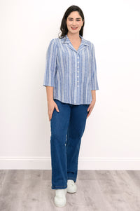 Samantha S/S Top, Denim Stripe, Linen Viscose