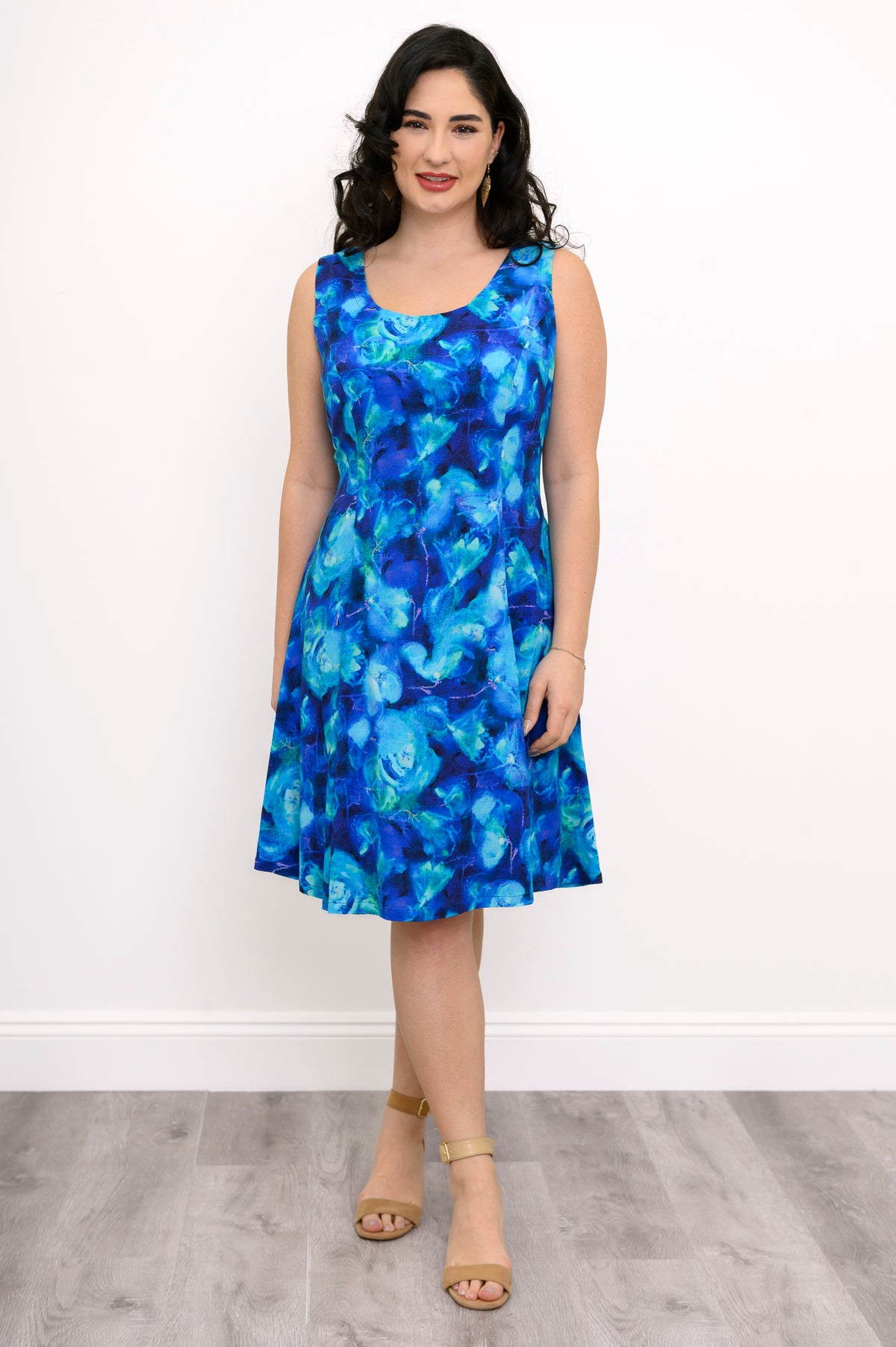 Sara Dress, Ocean Reef, Linen Bamboo