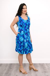 Sara Dress, Ocean Reef, Linen Bamboo