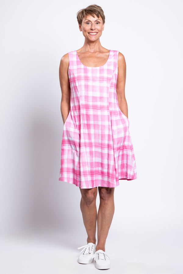 Sara Dress, Pink Plaid, Linen Bamboo
