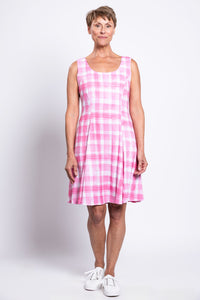 Sara Dress, Pink Plaid, Linen Bamboo