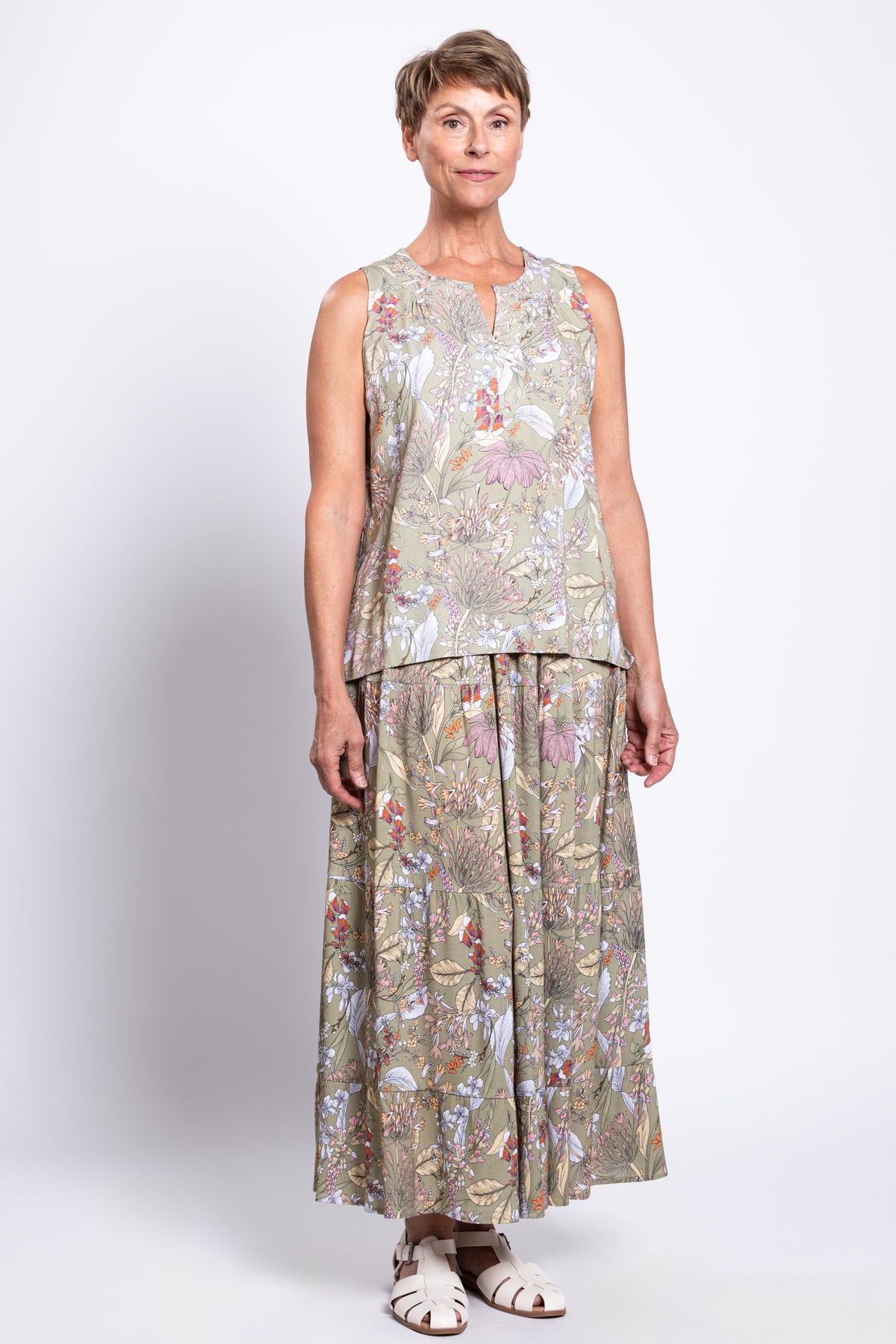 Scarlette Tank, Khaki Primavera, Linen Bamboo