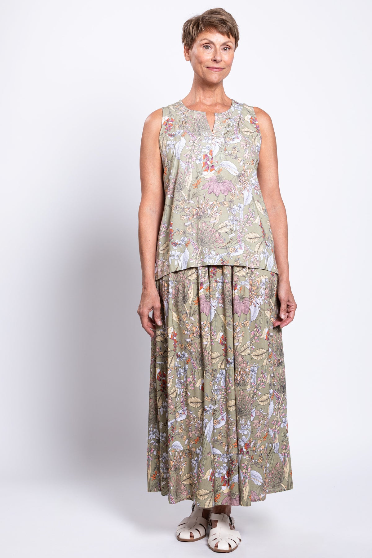 Scarlette Tank, Khaki Primavera, Linen Bamboo