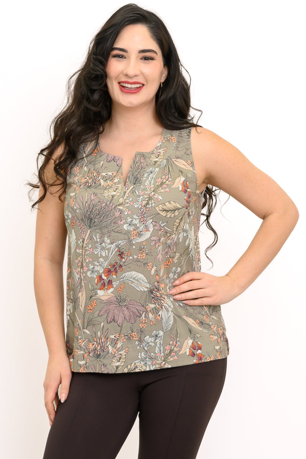 Scarlette Tank, Khaki Primavera, Linen Bamboo