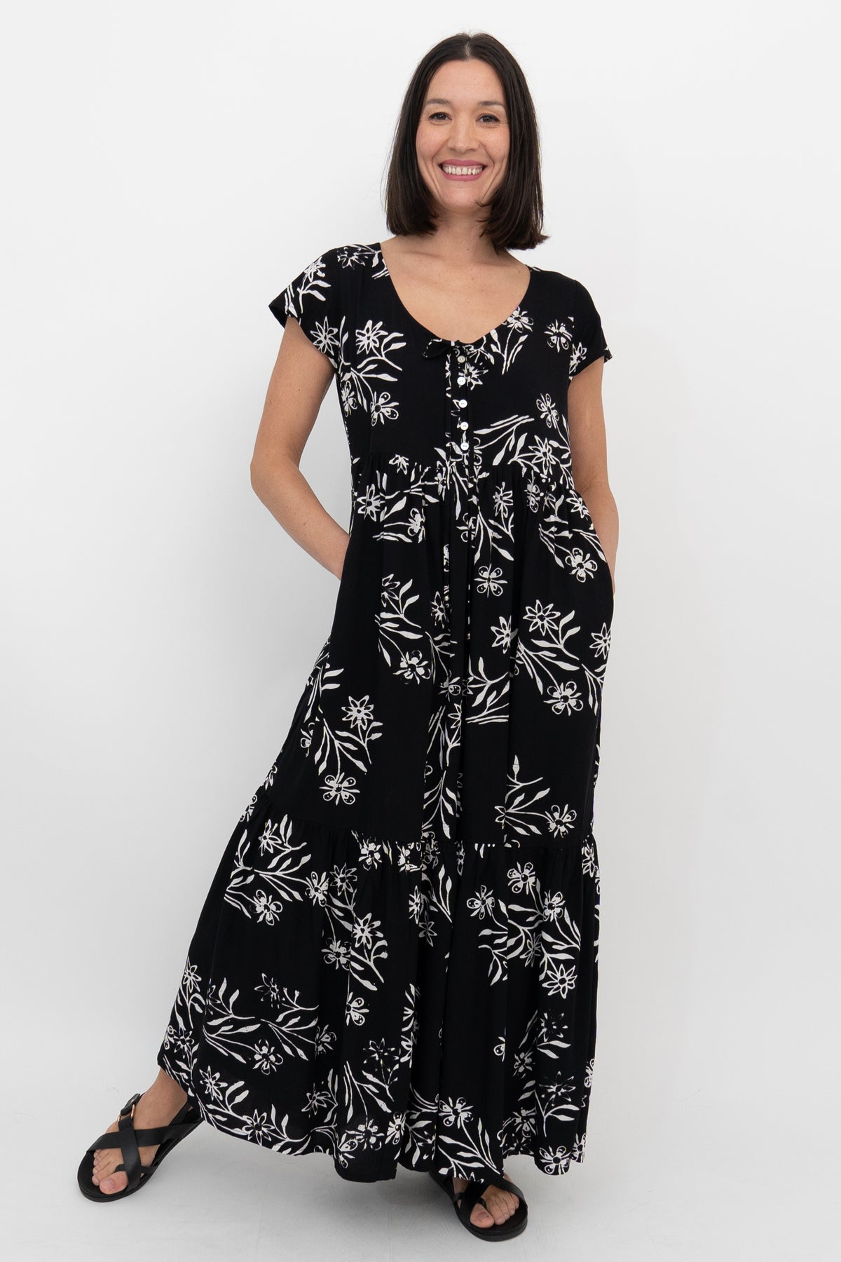 Sharpie Long Dress, Black Tumble