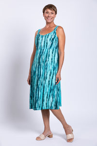 Shauna Dress, Teal Tie Dye, Linen Bamboo
