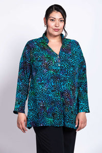 Side angled close-up of Shirley Blouse with shell buttons and mandarin collar