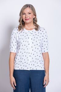 Shen Cardigan, White Anchor, Cotton