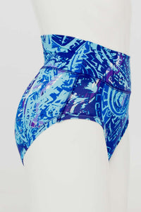 Side view of La Gaunche Classic Brief in blue mosaic print on mannequin