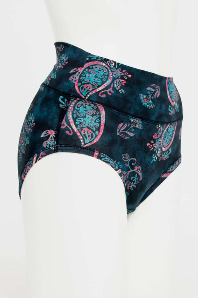 Side view of La Gaunche bamboo brief with paisley print