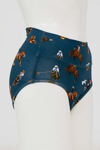 Side view of La Gaunche high-waist rodeo print brief underwear on mannequin