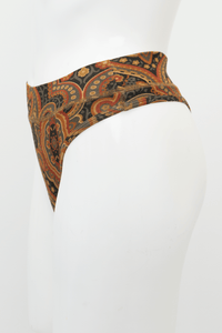 Side view of paisley bamboo high-rise thong underwear on mannequin