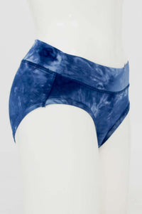 Side view of blue bamboo hipster underwear showing waistband detail
