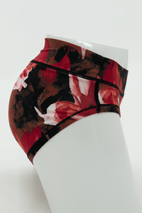 Side view of a floral bamboo hipster brief highlighting the fit and cut