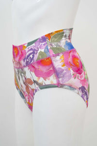 Side view of floral high-waisted bamboo brief on mannequin