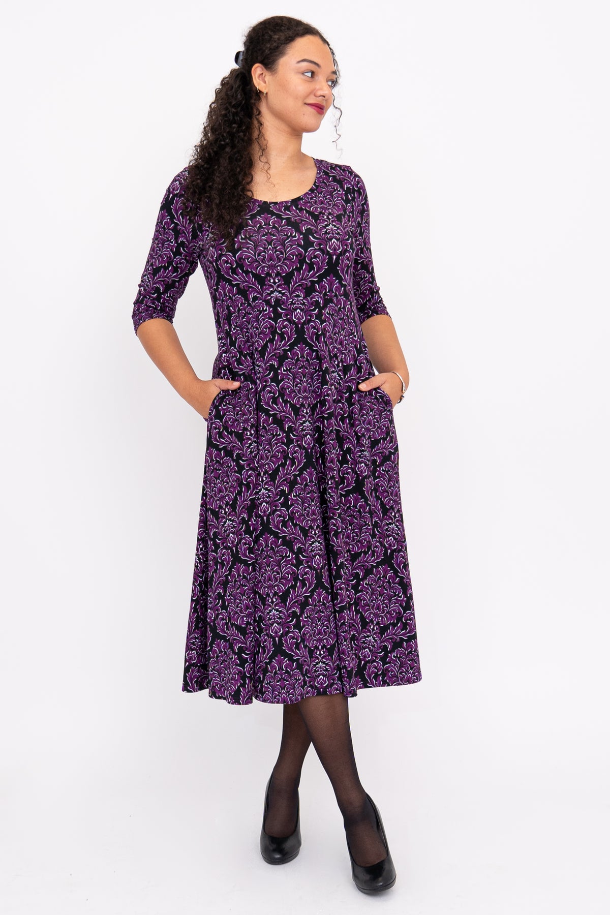 Soul Dress, Magenta Damask, Bamboo