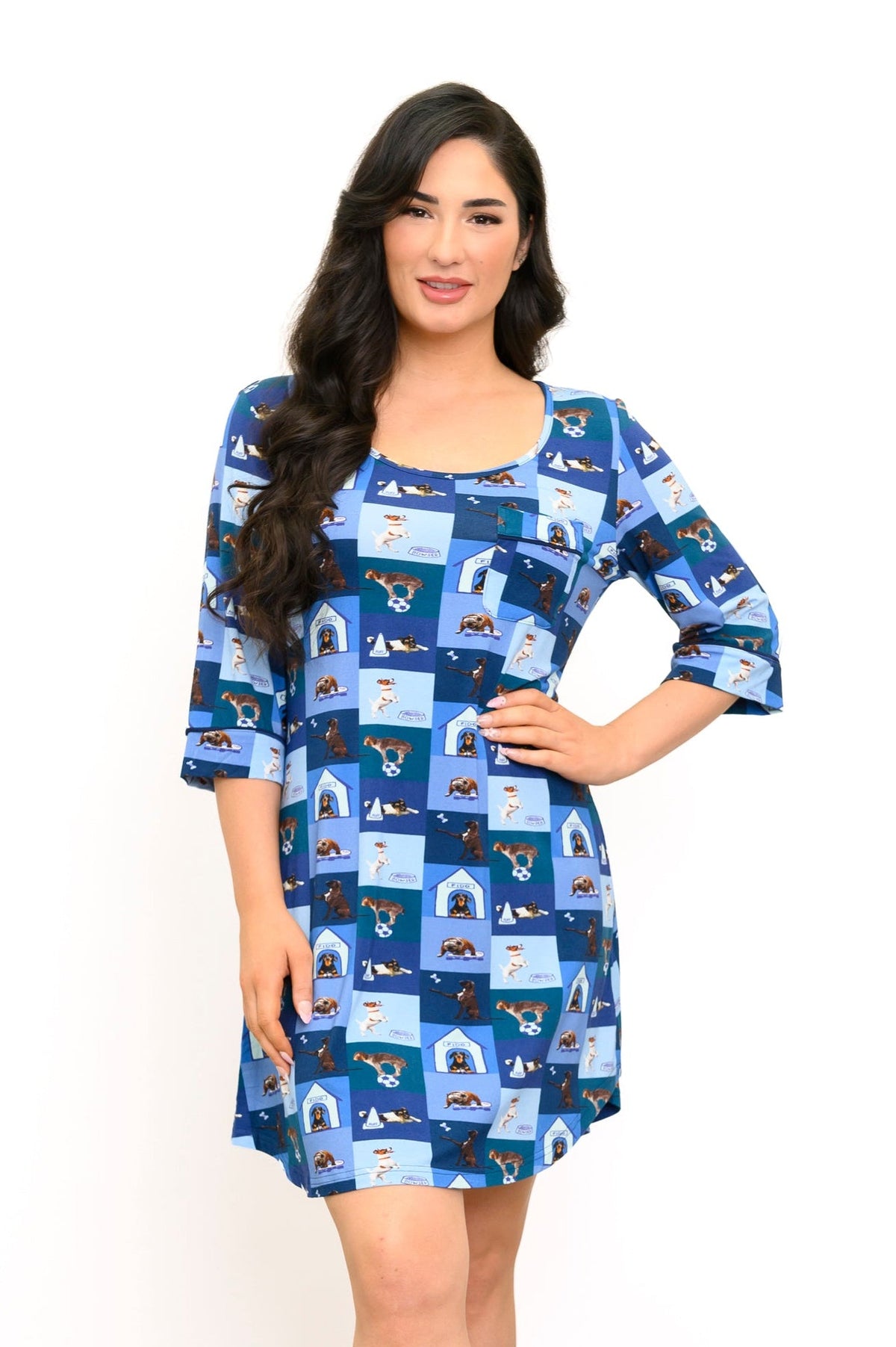 Chemise de nuit Starlight, chien bleu, bambou