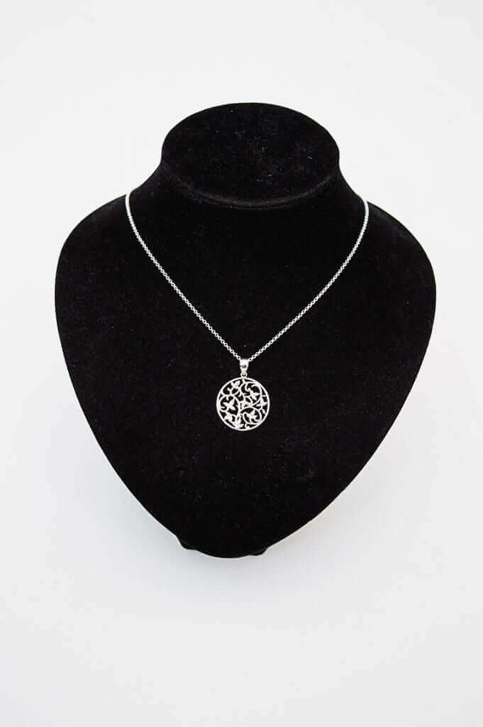Sterling silver filigree vine necklace displayed on a black jewelry bust