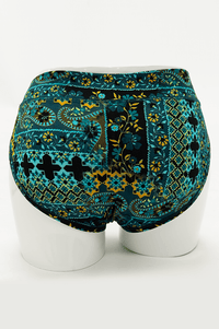 Back view of Teal Mosaic Bamboo Hipster underwear on a mannequin