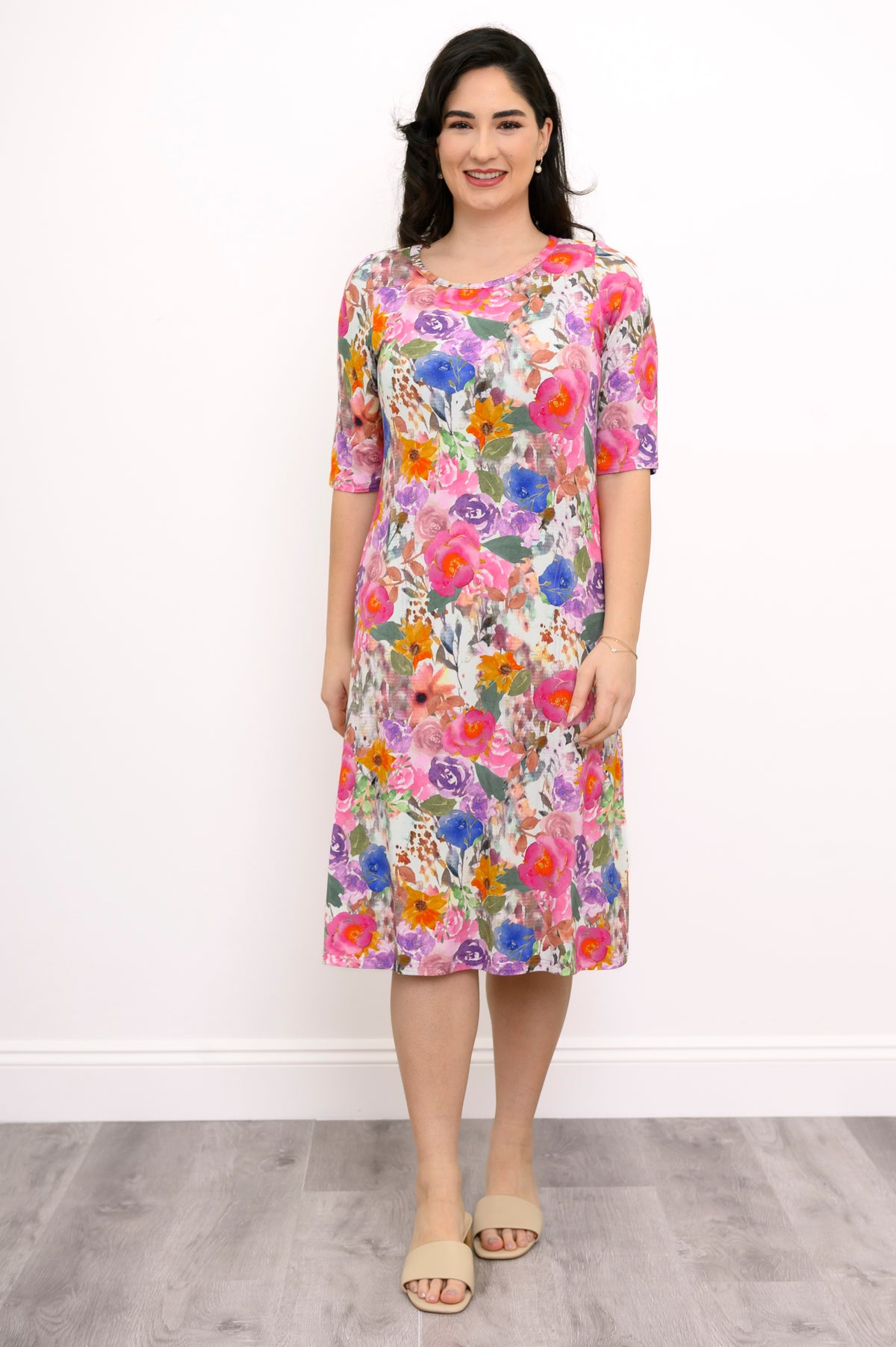 Tee Dress, Pink Bouquet, Bamboo