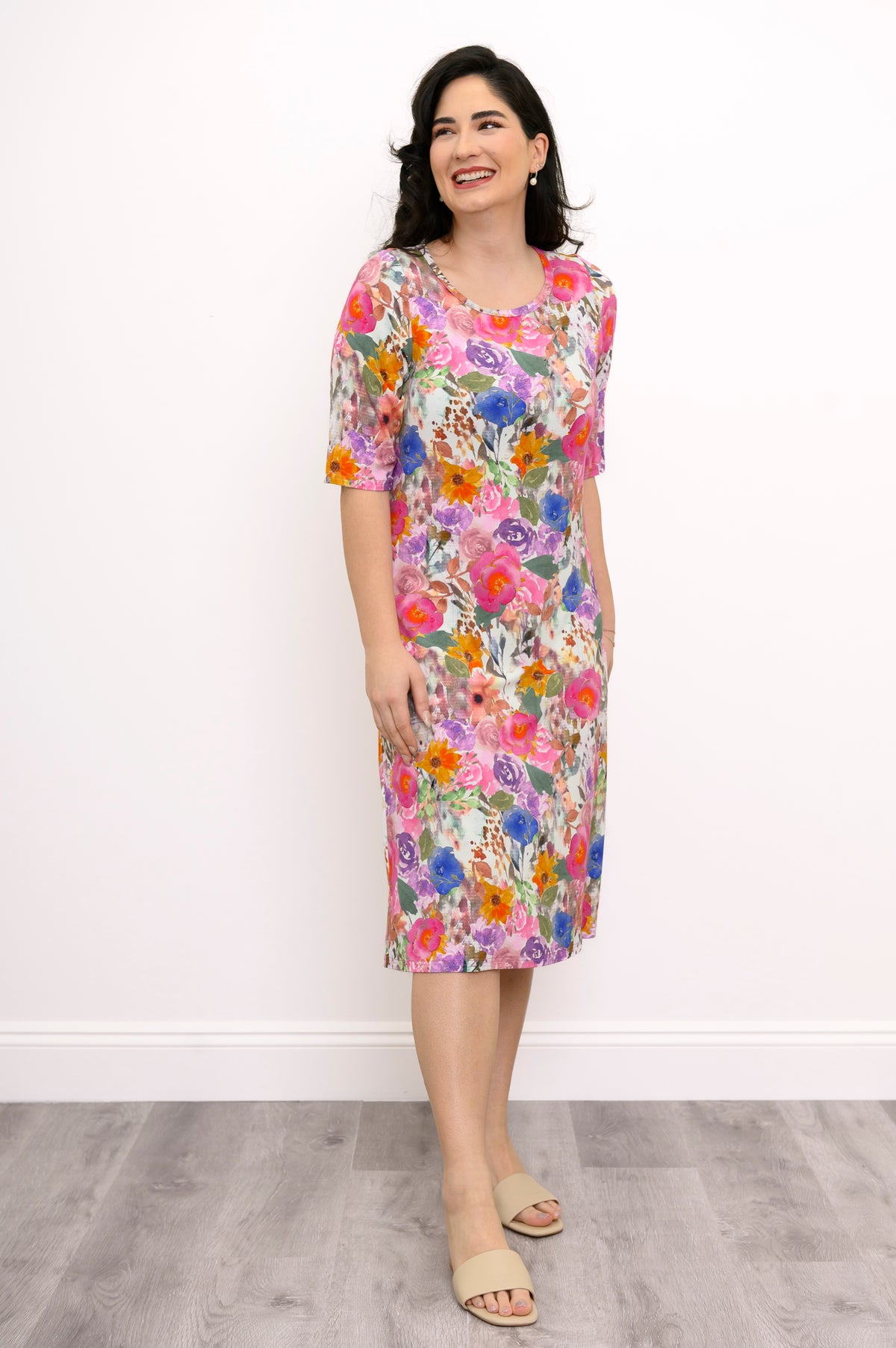 Tee Dress, Pink Bouquet, Bamboo