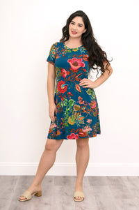 Tee Dress, Teal Fantasy, Bamboo