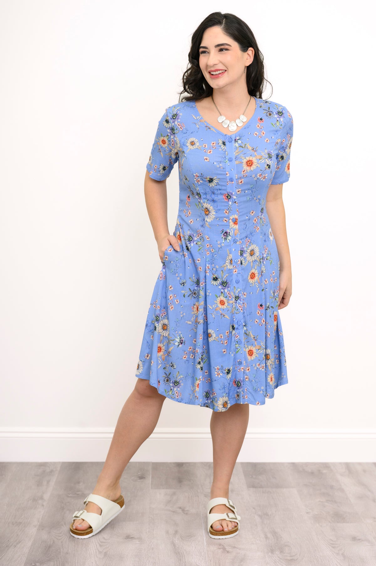 Teresa Dress, Peri Daisy, Linen Bamboo