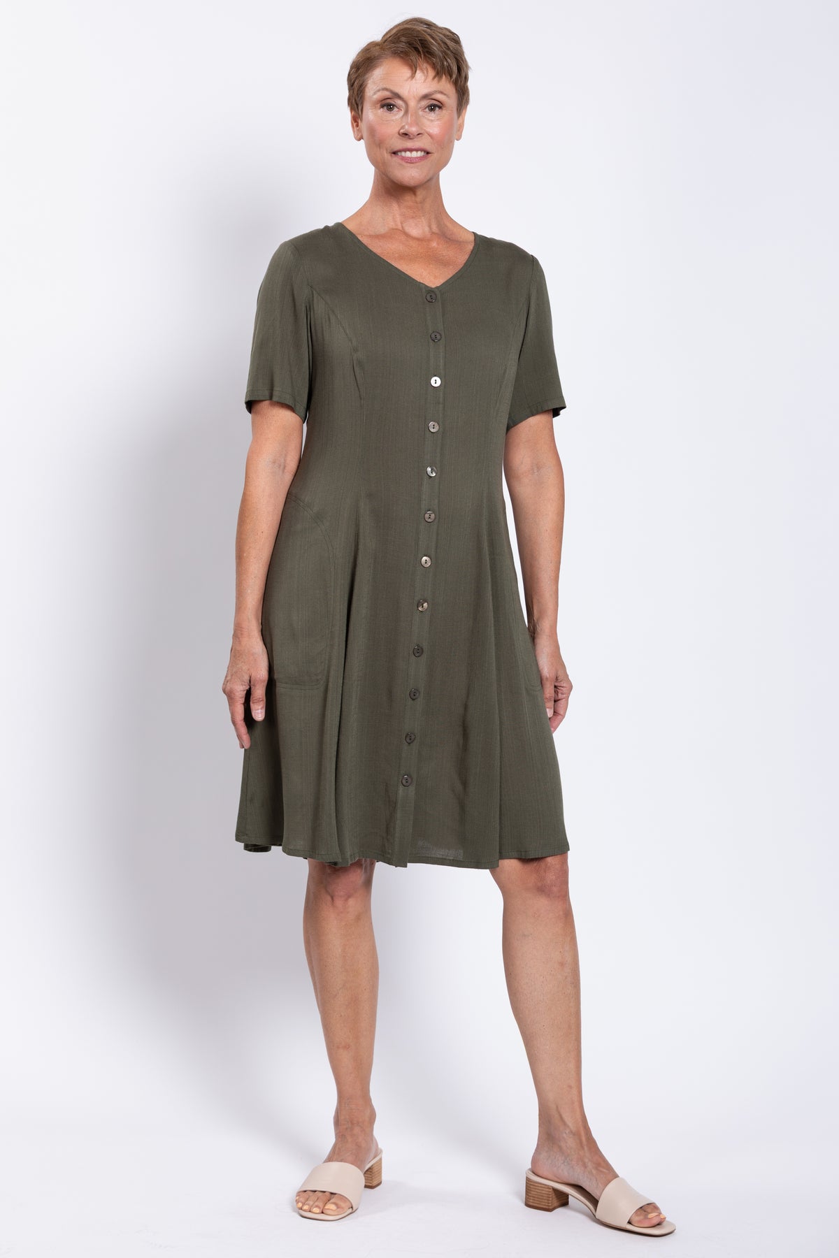 Teresa Dress, Khaki, Linen Bamboo